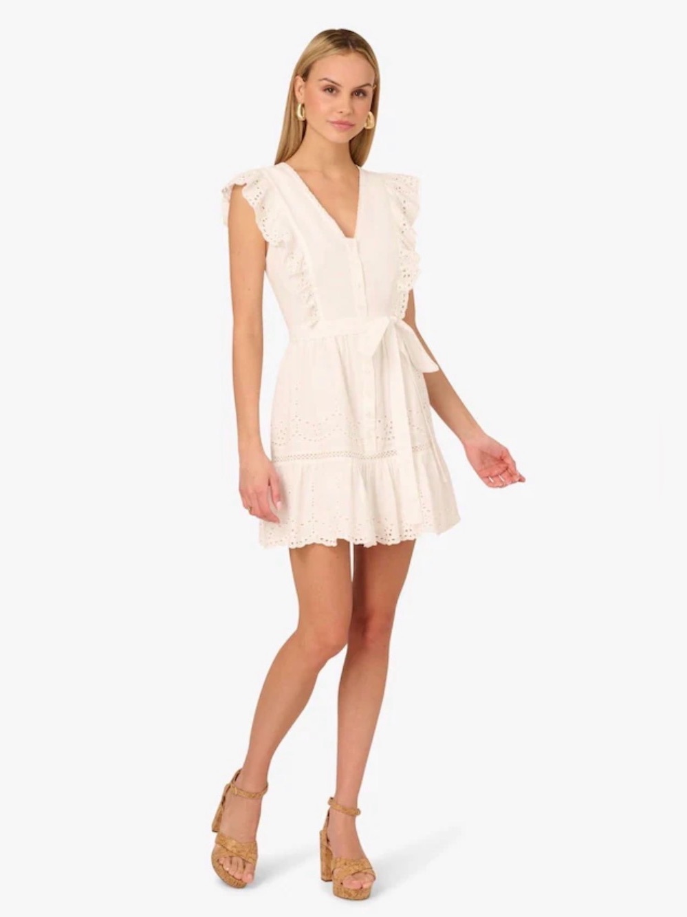 Adrianna Papell White/Ivory Short Eyelet Dress 6 NWT